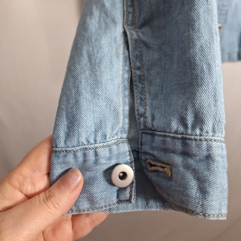 J Jill Linen Denim Top Button Down Long Sleeve Chambray Country Western Medium T - Picture 3 of 11